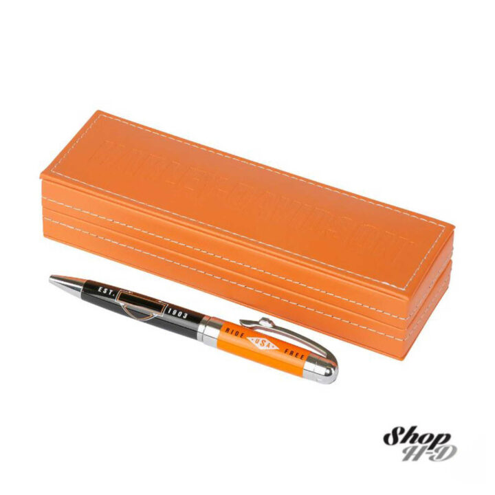 Bolígrafo de tinta negra Harley-Davidson® Ride Free con caja de regalo naranja - Imagen 3