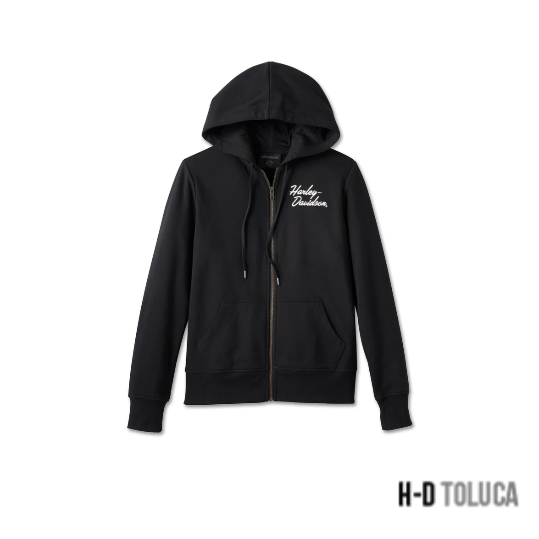 SPECIAL BAR & SHIELD ZIP FRONT HOODIE PARA MUJER - BLACK BEAUTY