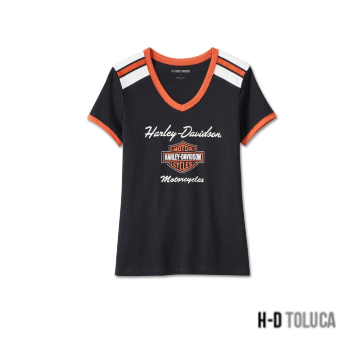 WOMEN'S ICONIC V-NECK SHOULDER STRIPE TEE