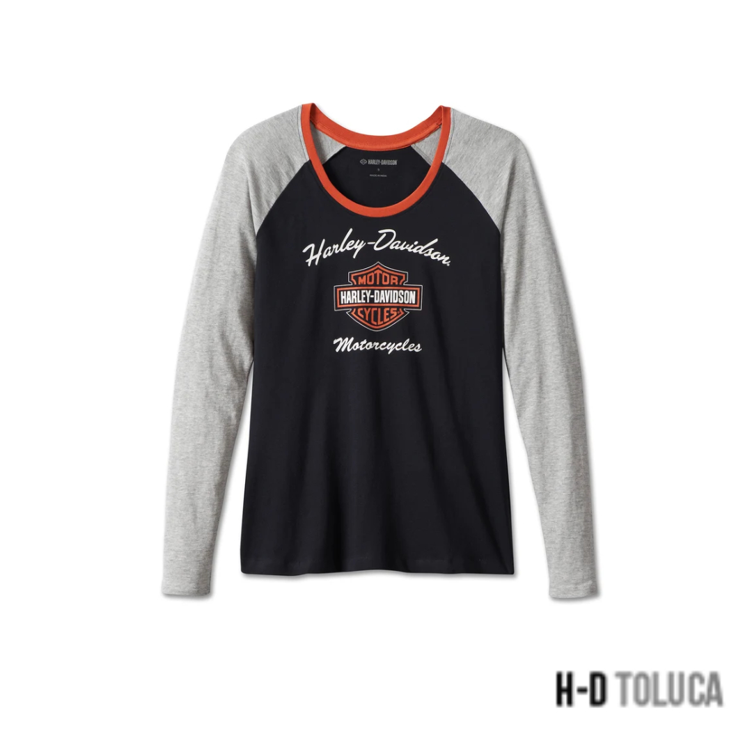 FIRST-CLASS LONG SLEEVE RAGLAN TEE PARA MUJER - COLORBLOCKED - BLACK BEAUTY