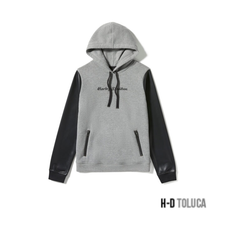 SUDADERA CON CAPUCHA FAUX LEATHER SLEEVE PULLOVER