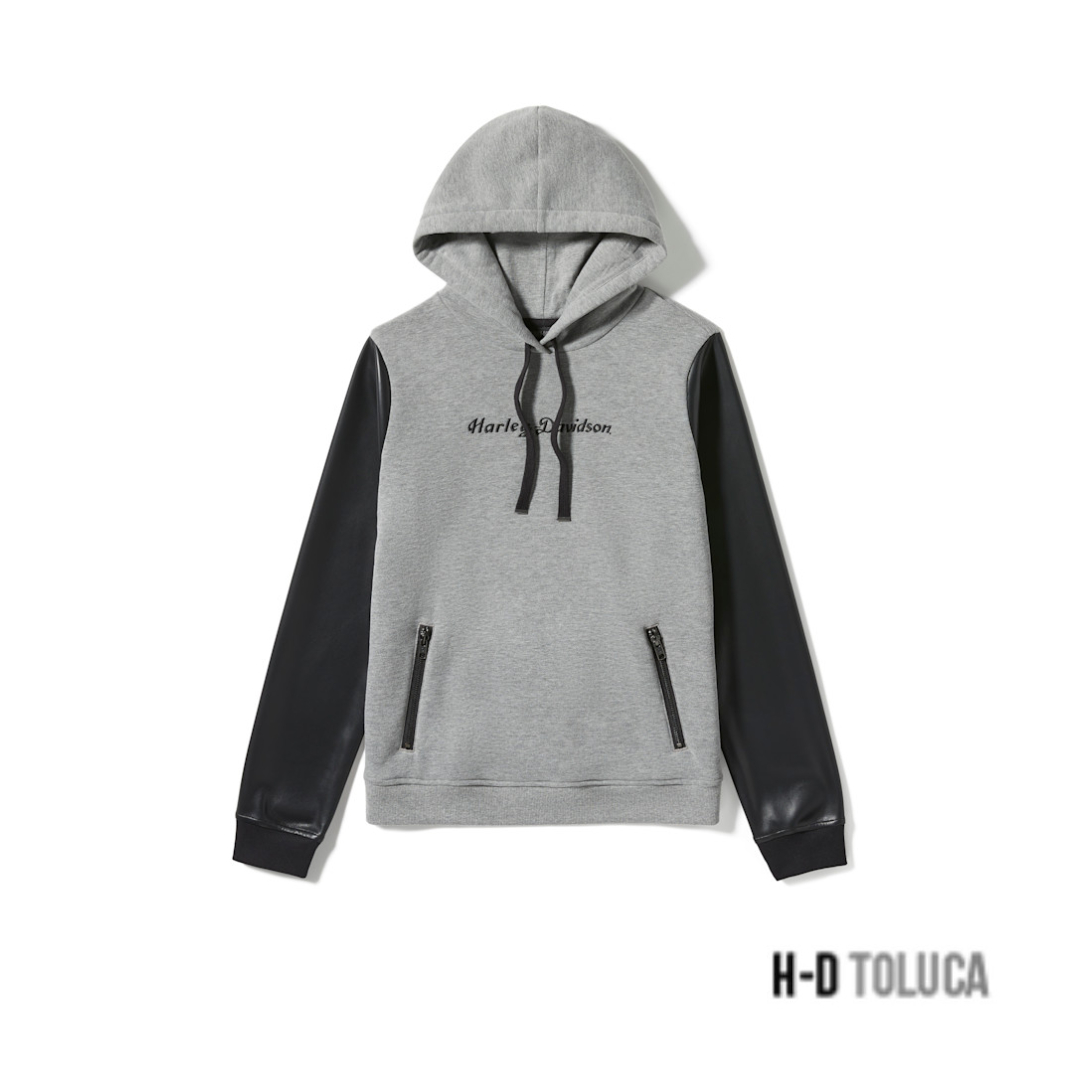 SUDADERA CON CAPUCHA FAUX LEATHER SLEEVE PULLOVER