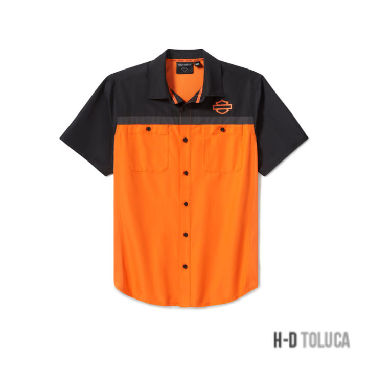 CAMISA H-D® TECH VENTED PARA HOMBRE - COLORBLOCK - HARLEY ORANGE & HARLEY BLACK