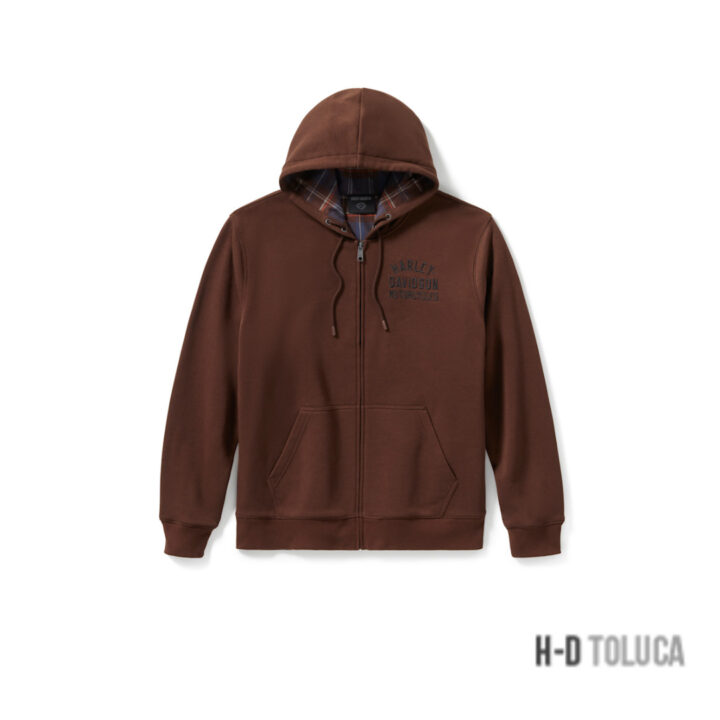 SUDADERA CON CAPUCHA PLAID LINED ZIP - COFFEE