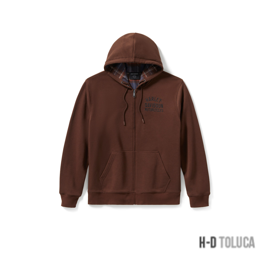 SUDADERA CON CAPUCHA PLAID LINED ZIP - COFFEE