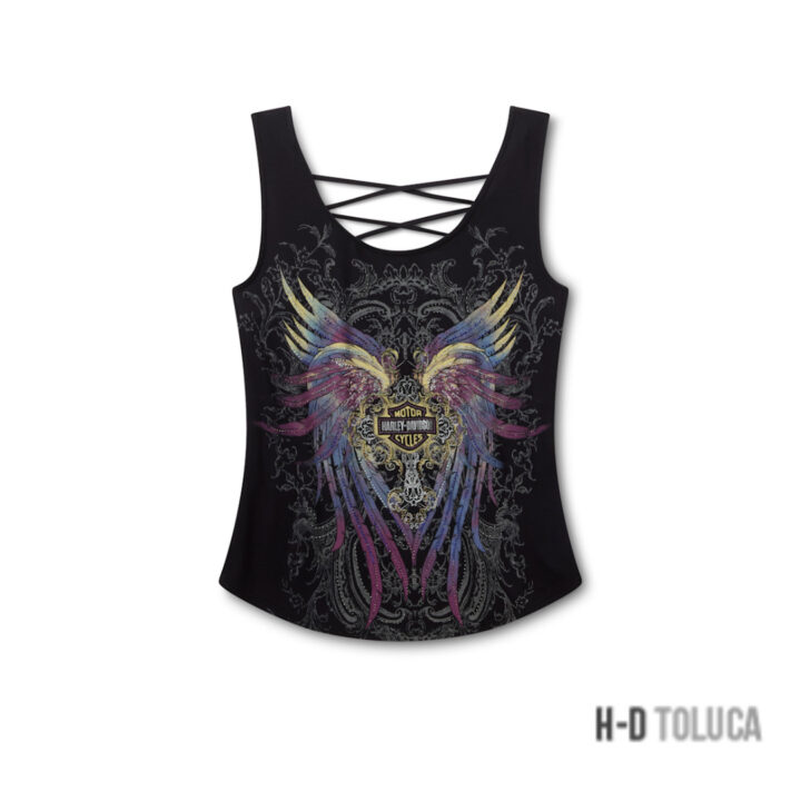 BLING H-D® MOTO WINGS LACED BACK TANK - HARLEY BLACK
