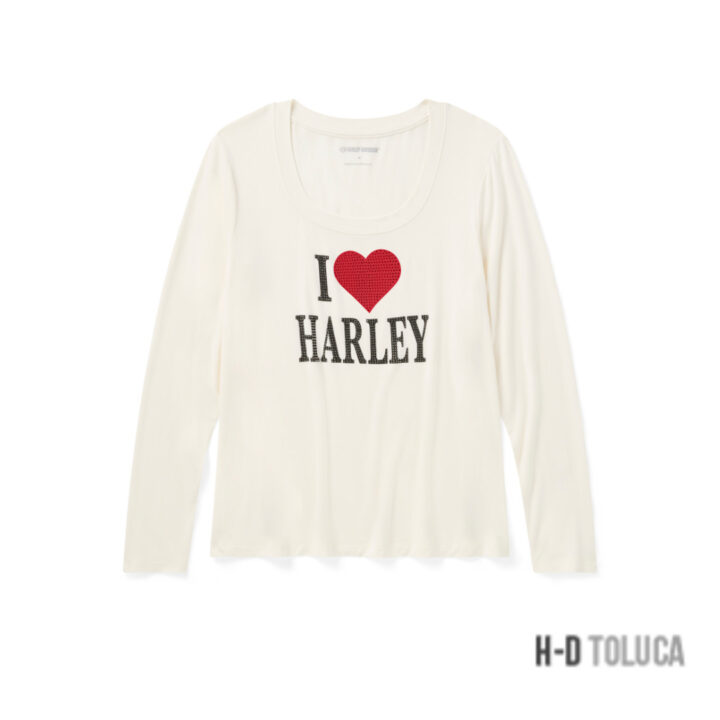 CAMISETA BLING I LOVE HARLEY LONG SLEEVE PARA MUJER - CLOUD DANCER