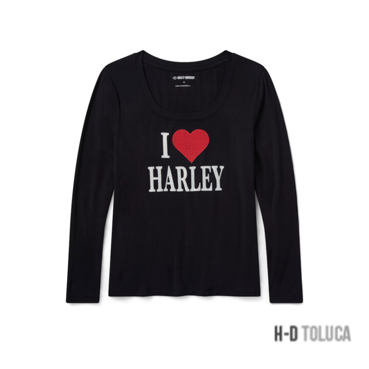 CAMISETA BLING I LOVE HARLEY LONG SLEEVE PARA MUJER - HARLEY BLACK