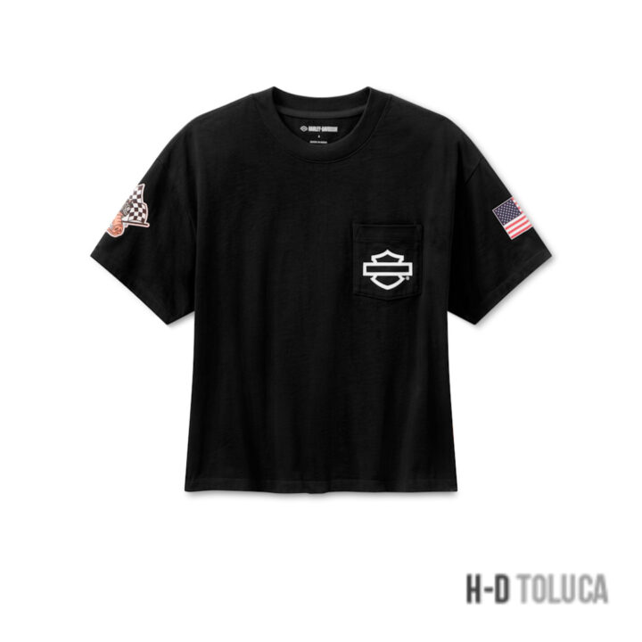CAMISETA FACTORY RACING FANWEAR BOXY POCKET PARA MUJER - HARLEY BLACK