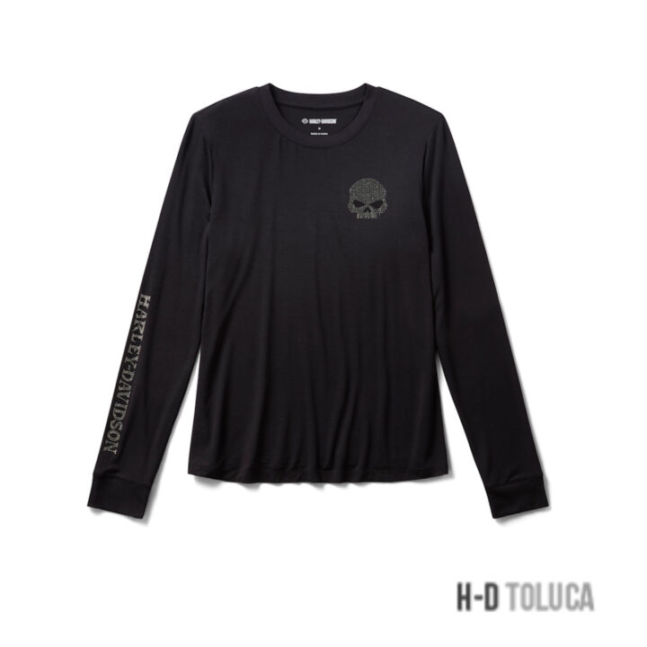 CAMISETA WILLIE G SKULL BLING LONG SLEEVE PARA MUJER - HARLEY BLACK