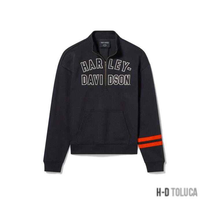CAMISETA H-D ESSENTIAL ¾ ZIP FLEECE CREW PARA MUJER - HARLEY BLACK