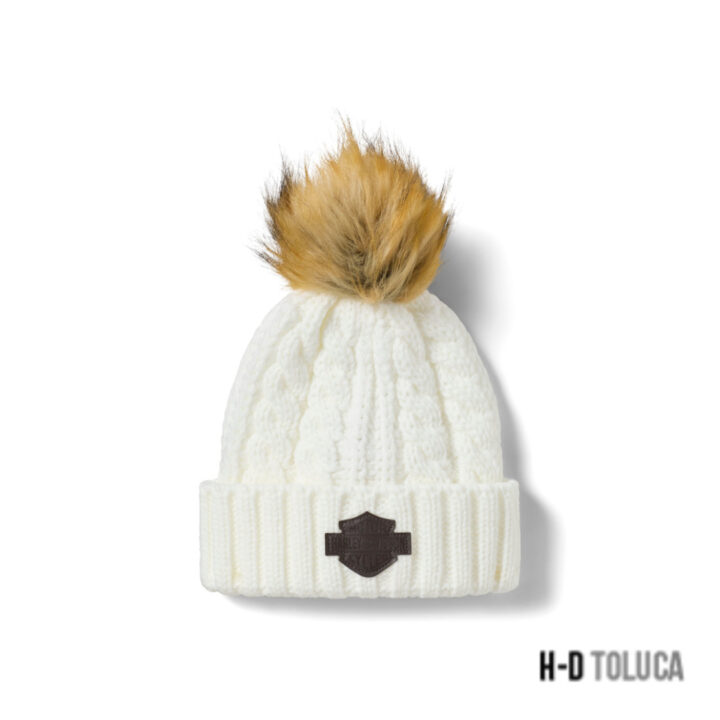 GORRO LEATHER PATCH POM BEANIE PARA MUJER - CLOUD DANCER