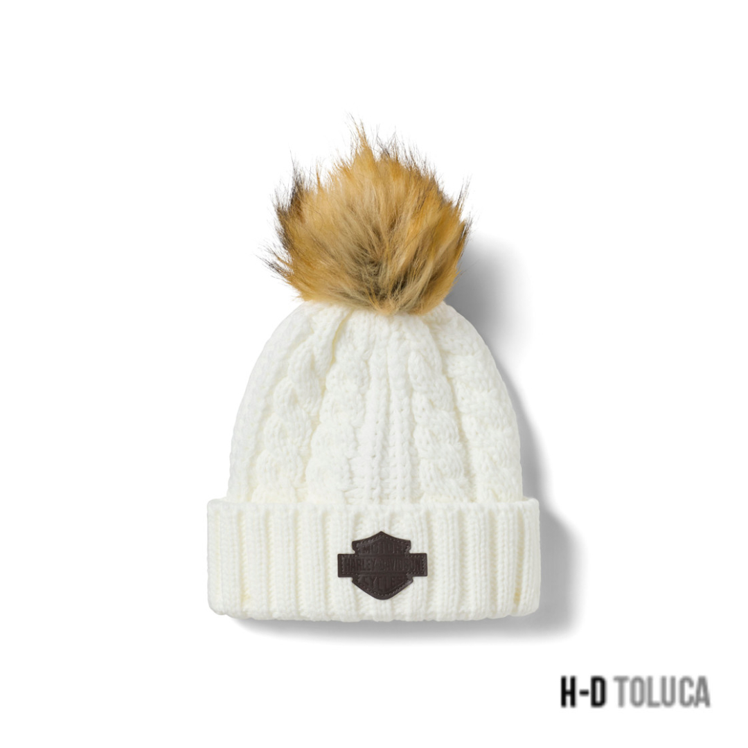 GORRO LEATHER PATCH POM BEANIE PARA MUJER - CLOUD DANCER
